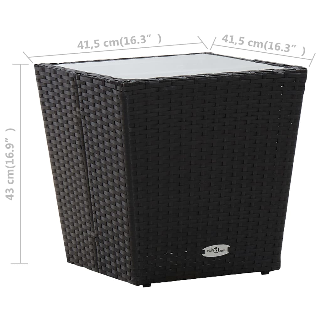 vidaXL Beistelltisch Schwarz 41,5×41,5×43 cm Poly Rattan und Hartglas