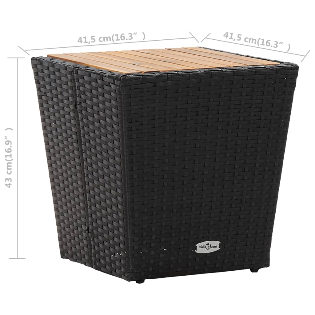 vidaXL Beistelltisch Schwarz 41,5×41,5×43 cm Poly Rattan & Massivholz