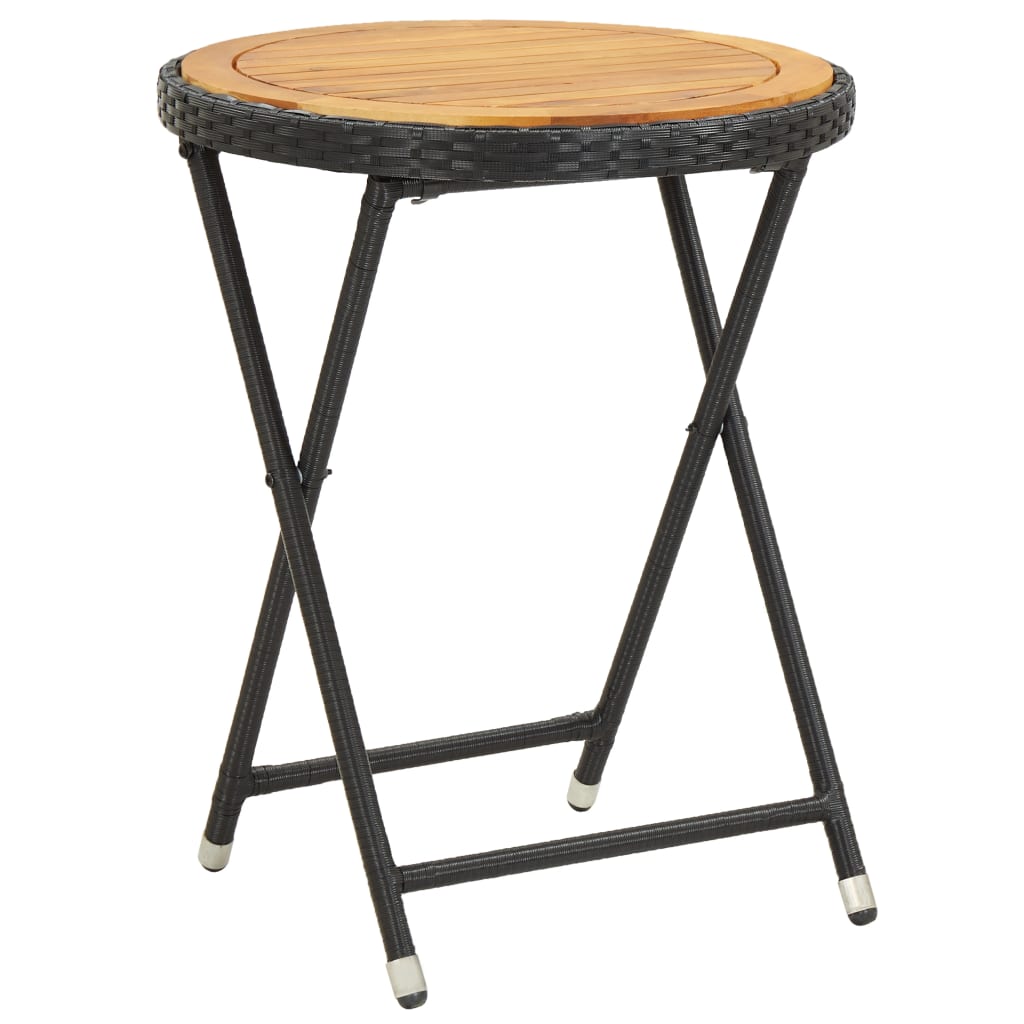 vidaXL Beistelltisch Schwarz 60 cm Poly Rattan und Massivholz Akazie
