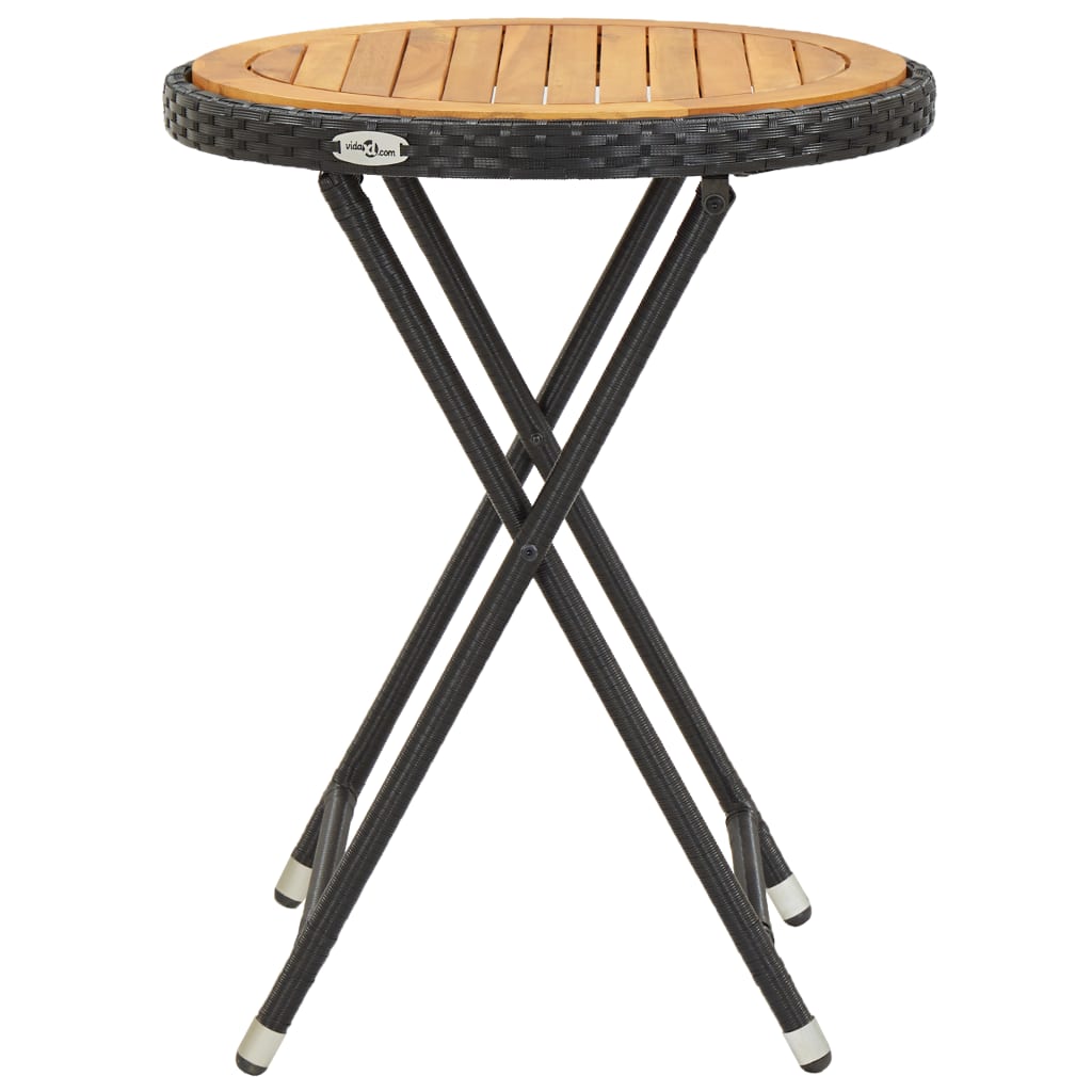 vidaXL Beistelltisch Schwarz 60 cm Poly Rattan und Massivholz Akazie