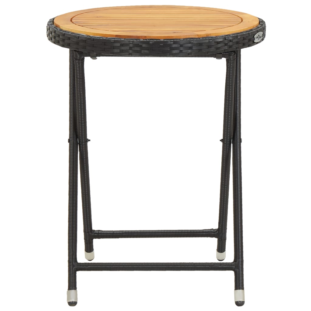 vidaXL Beistelltisch Schwarz 60 cm Poly Rattan und Massivholz Akazie