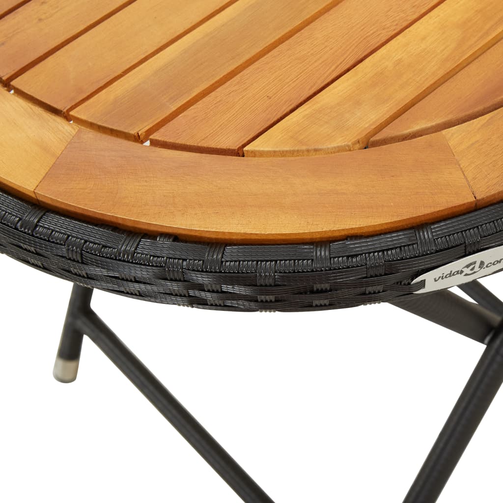vidaXL Beistelltisch Schwarz 60 cm Poly Rattan und Massivholz Akazie