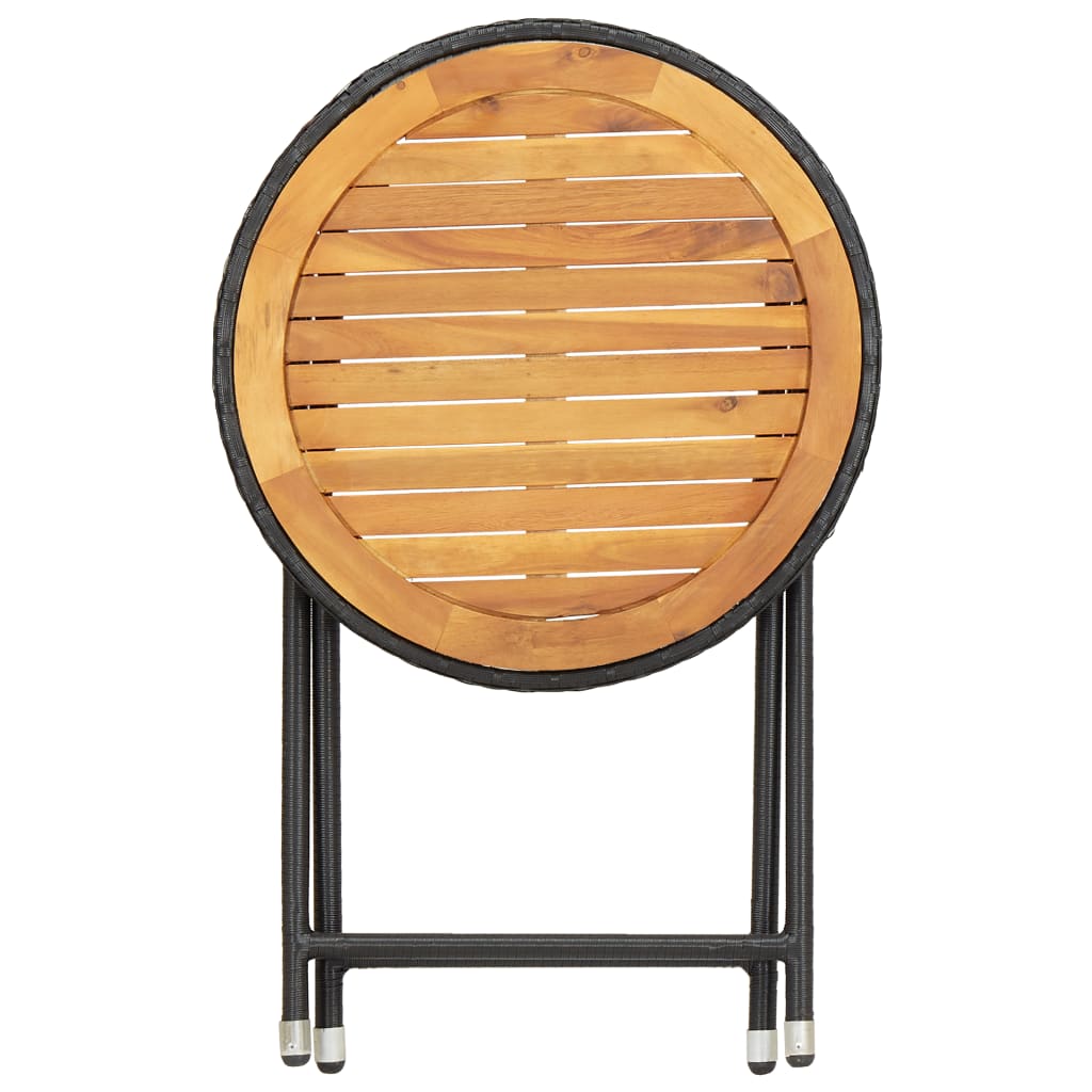 vidaXL Beistelltisch Schwarz 60 cm Poly Rattan und Massivholz Akazie