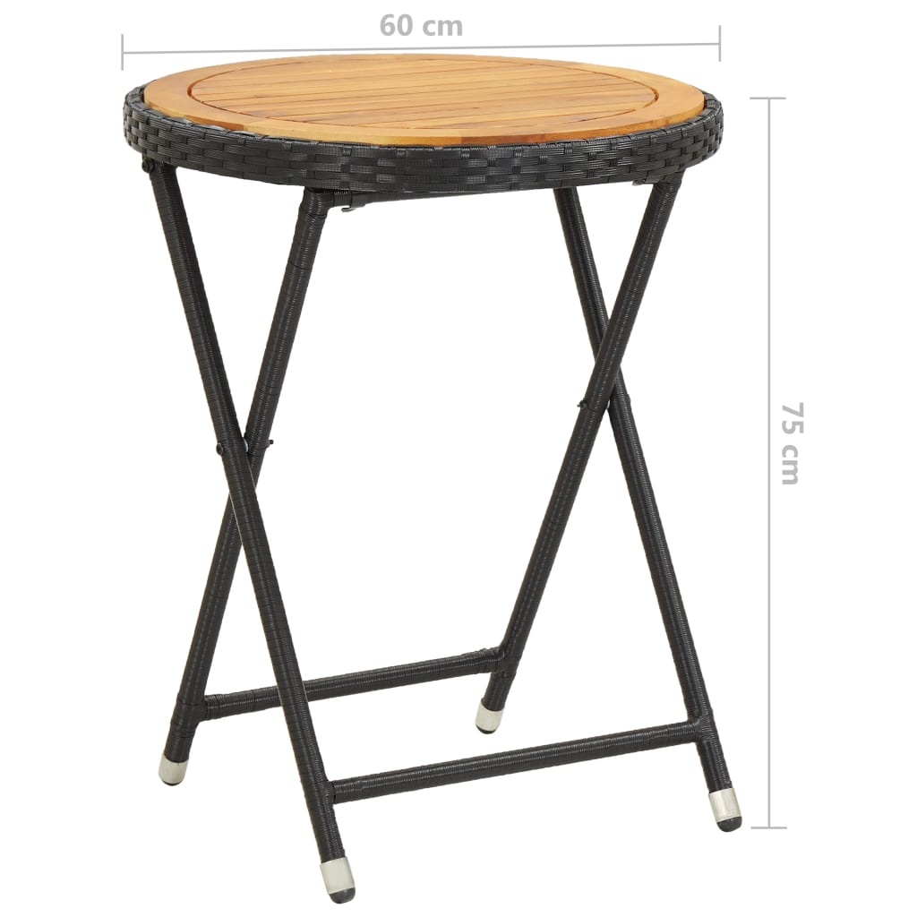 vidaXL Beistelltisch Schwarz 60 cm Poly Rattan und Massivholz Akazie
