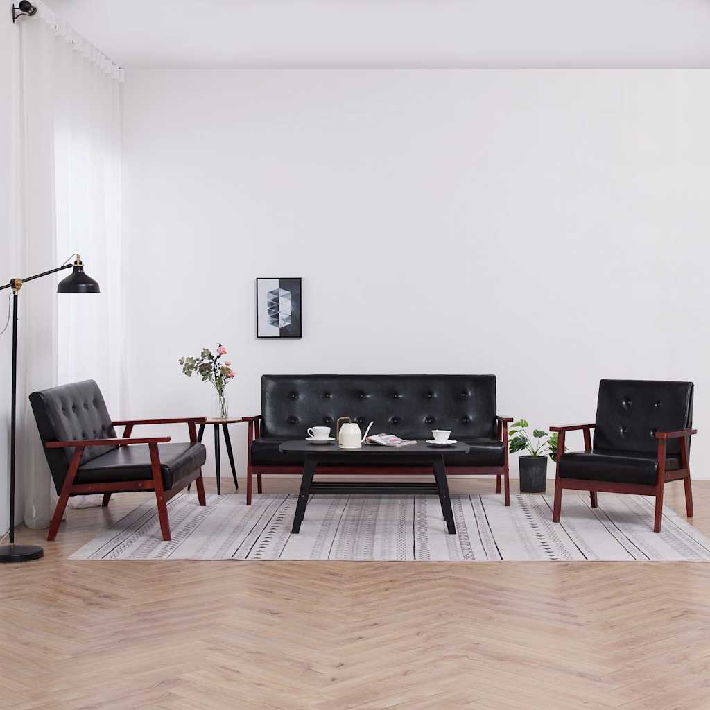 vidaXL 3-tlg. Sofagarnitur Schwarz Kunstleder