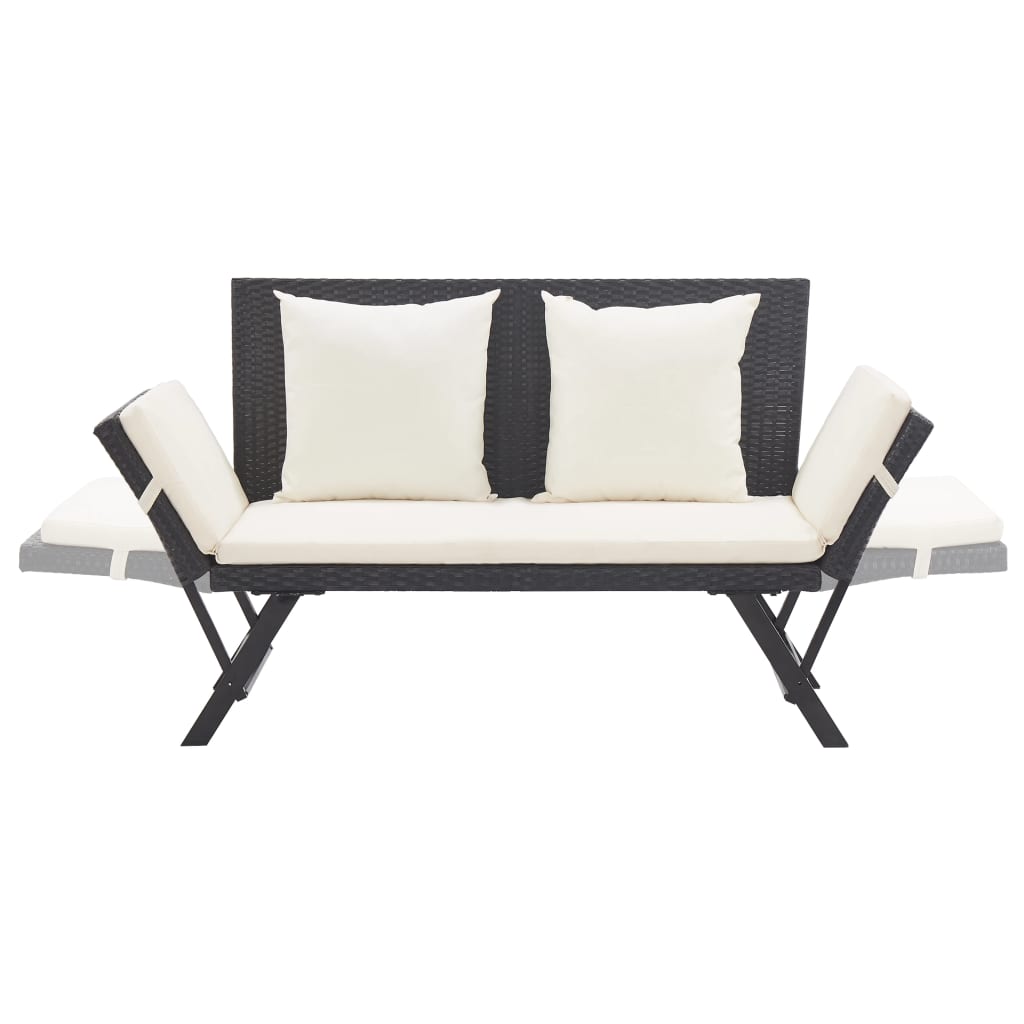 vidaXL Gartenbank mit Auflagen 176 cm Schwarz Poly Rattan
