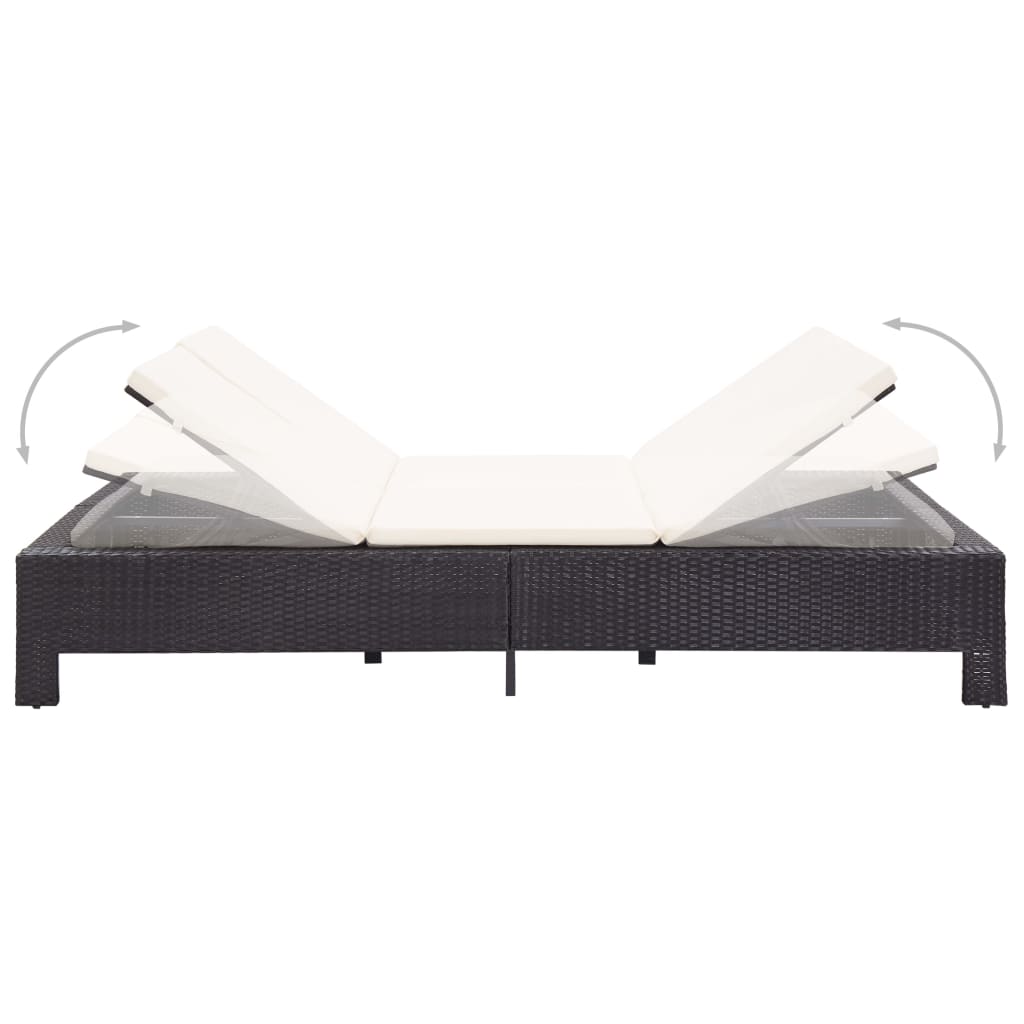 vidaXL 2-Personen-Sonnenliege mit Auflage Schwarz Poly Rattan