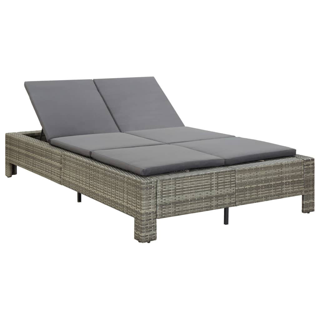 vidaXL 2-Personen-Sonnenliege mit Auflage Schwarz Poly Rattan