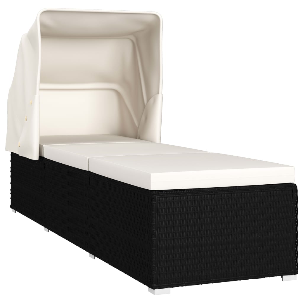 vidaXL Sonnenliege mit Sonnenschutz und Auflagen Poly Rattan Cremeweiß