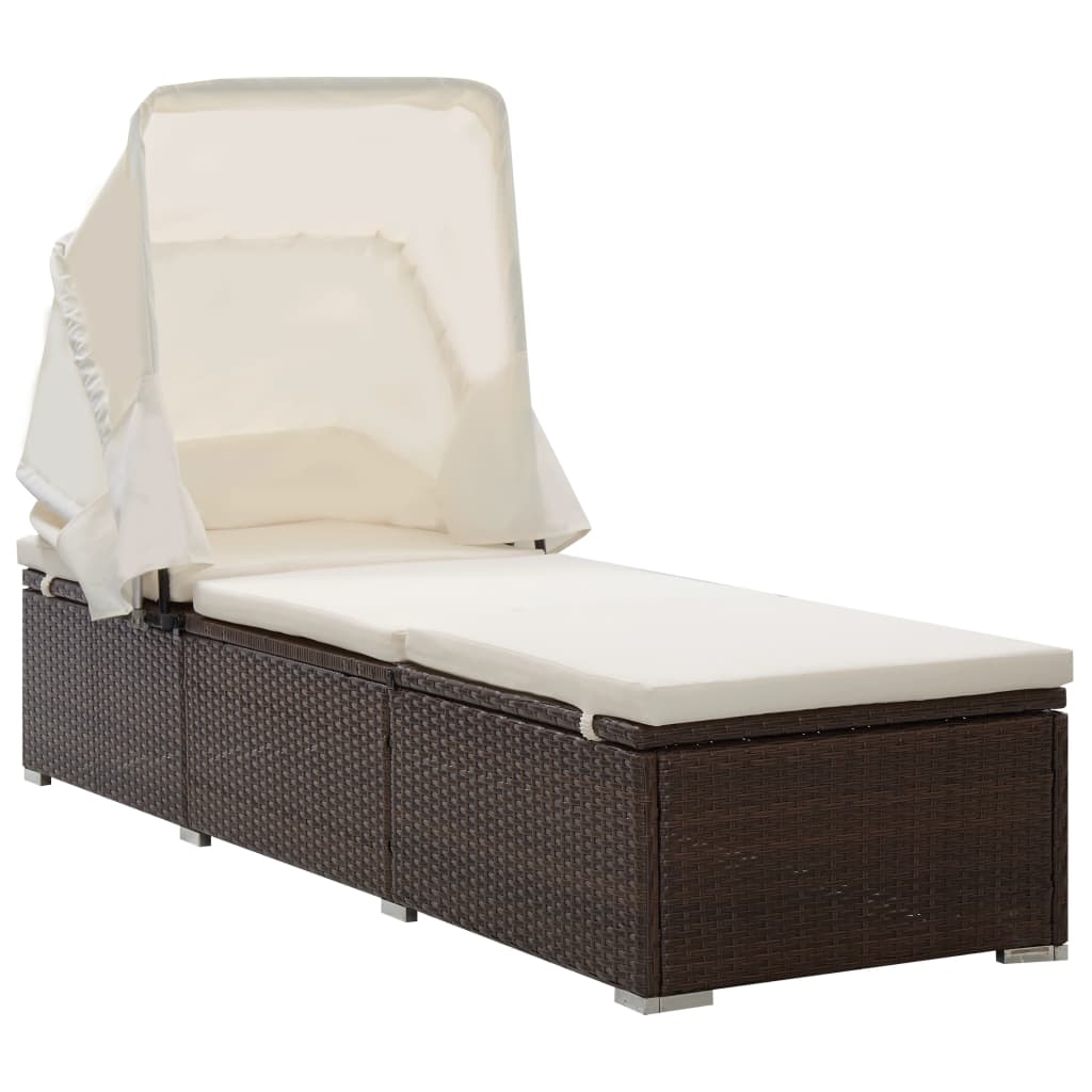 vidaXL Sonnenliege mit Sonnenschutz und Auflagen Poly Rattan Cremeweiß