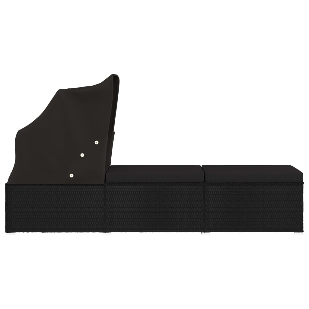 vidaXL Sonnenliege mit Sonnenschutz und Auflage Poly Rattan Schwarz