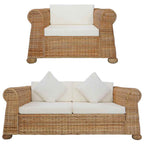 vidaXL 2-tlg. Sofagarnitur mit Kissen Natur Rattan
