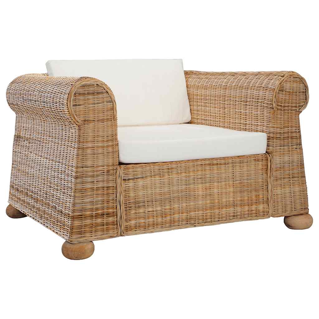 vidaXL 2-tlg. Sofagarnitur mit Kissen Natur Rattan