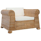 vidaXL 2-tlg. Sofagarnitur mit Kissen Natur Rattan