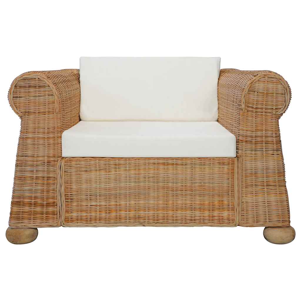 vidaXL 2-tlg. Sofagarnitur mit Kissen Natur Rattan