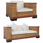 vidaXL 2-tlg. Sofagarnitur mit Auflagen Braun Natur Rattan
