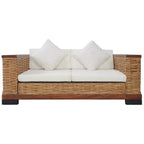 vidaXL 2-tlg. Sofagarnitur mit Auflagen Braun Natur Rattan