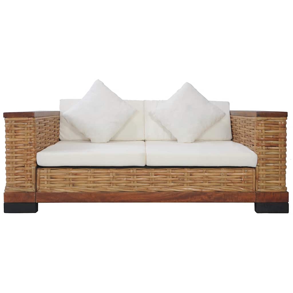 vidaXL 2-tlg. Sofagarnitur mit Auflagen Braun Natur Rattan