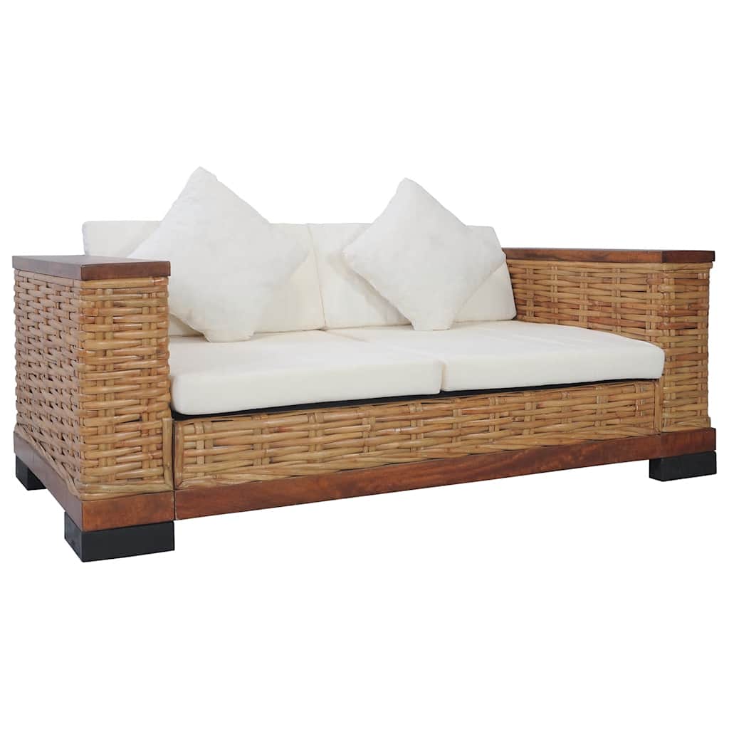 vidaXL 2-tlg. Sofagarnitur mit Auflagen Braun Natur Rattan