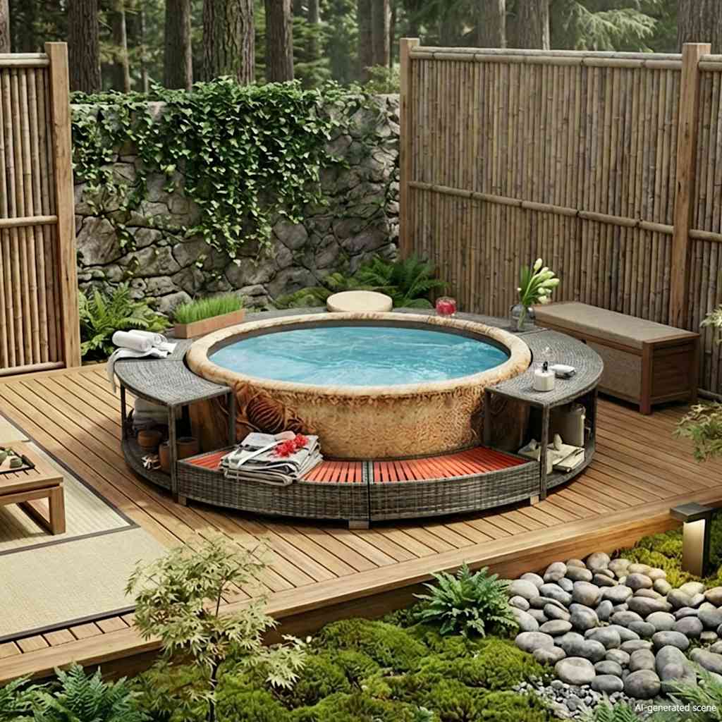 vidaXL Whirlpool-Umrandung Grau Poly Rattan