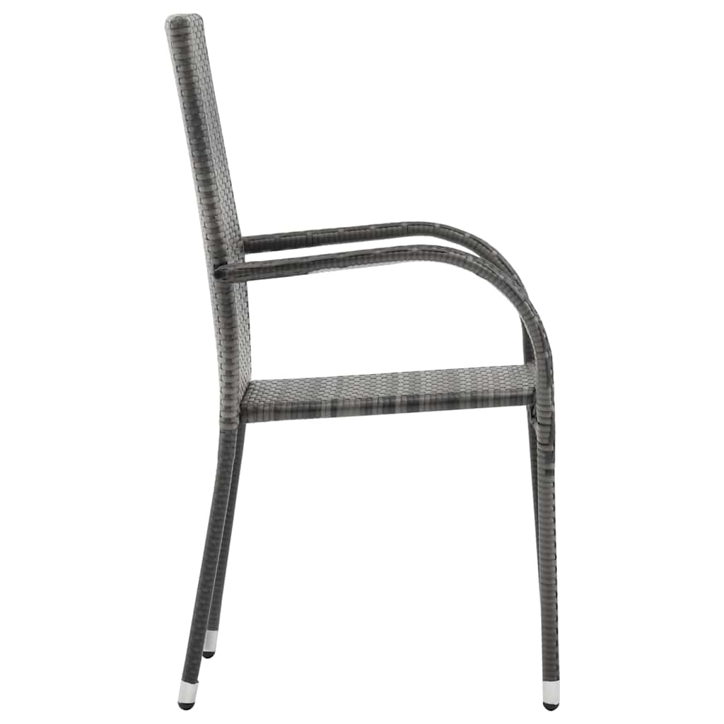 vidaXL Gartenstühle Stapelbar 2 Stk. Grau Poly Rattan