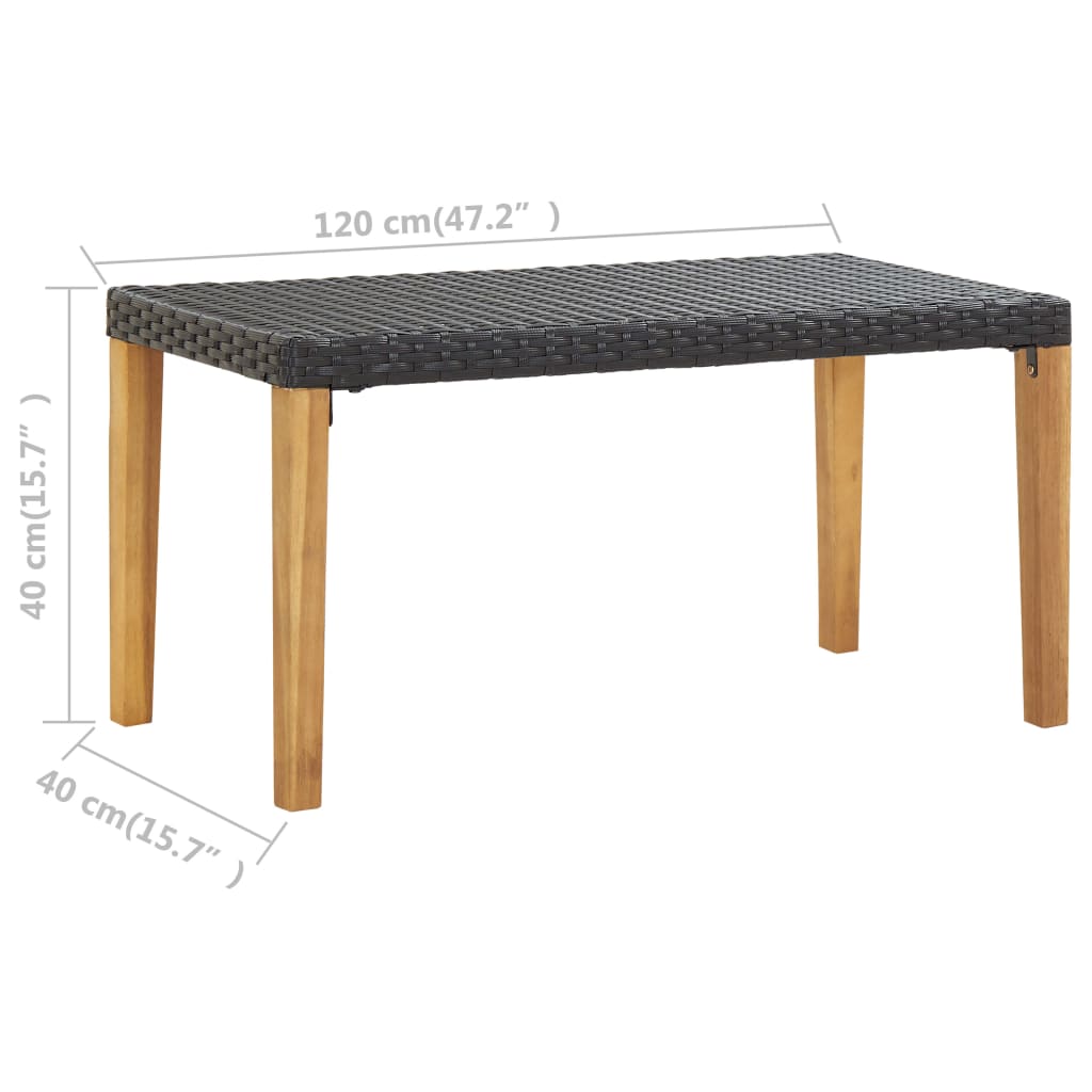 vidaXL Gartenbank 120 cm Schwarz Poly Rattan und Massivholz Akazie