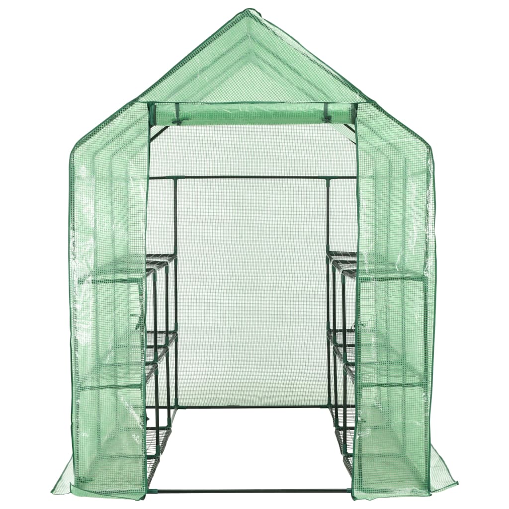 vidaXL Begehbares Gewächshaus mit 12 Regalen Stahl 143 x 214 x 196 cm