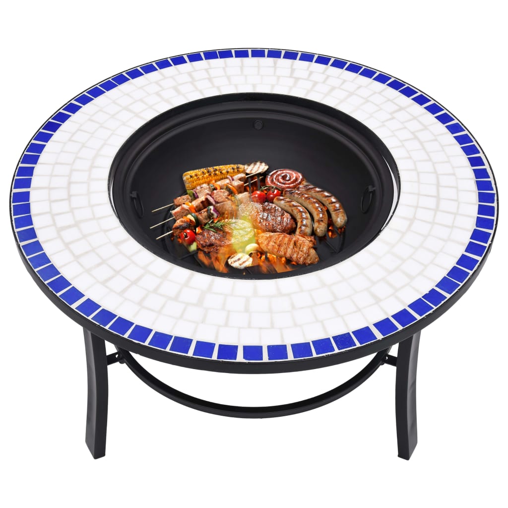 vidaXl Feuerstelle Mosaik Keramik Blau und Weiß 68 cm