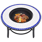 vidaXl Feuerstelle Mosaik Keramik Blau und Weiß 68 cm