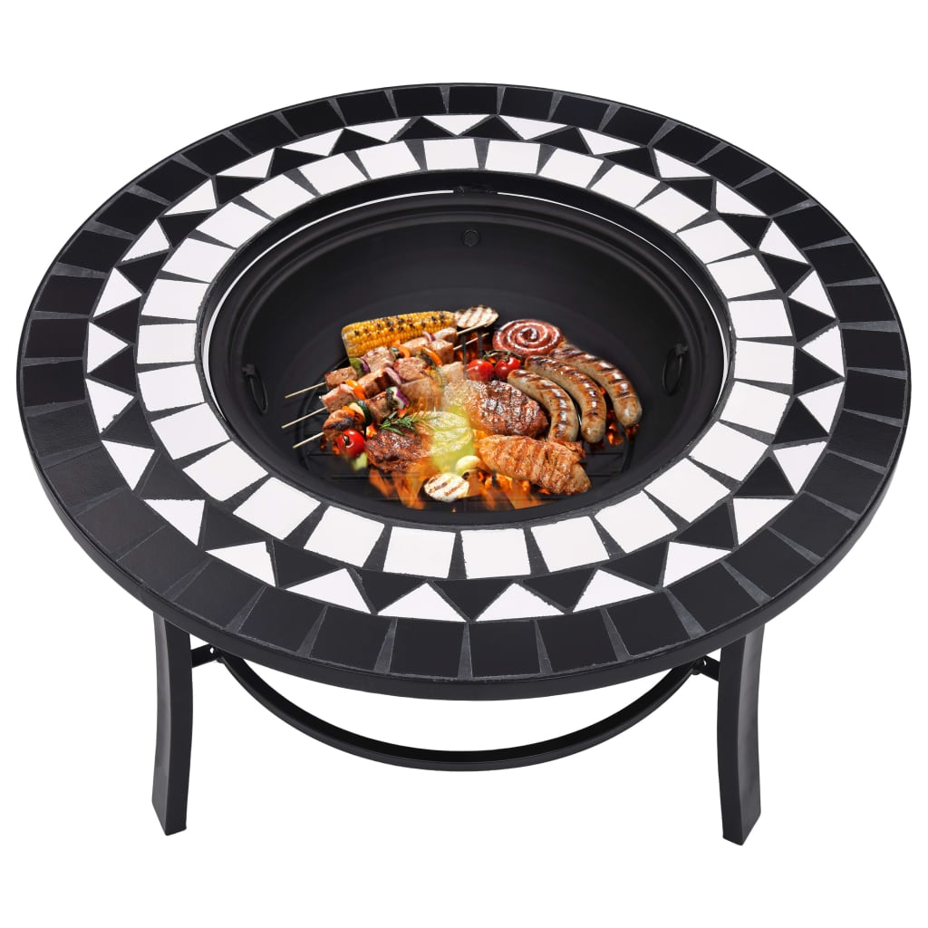 vidaXL Feuerstelle Mosaik Keramik Schwarz und Weiß 68 cm