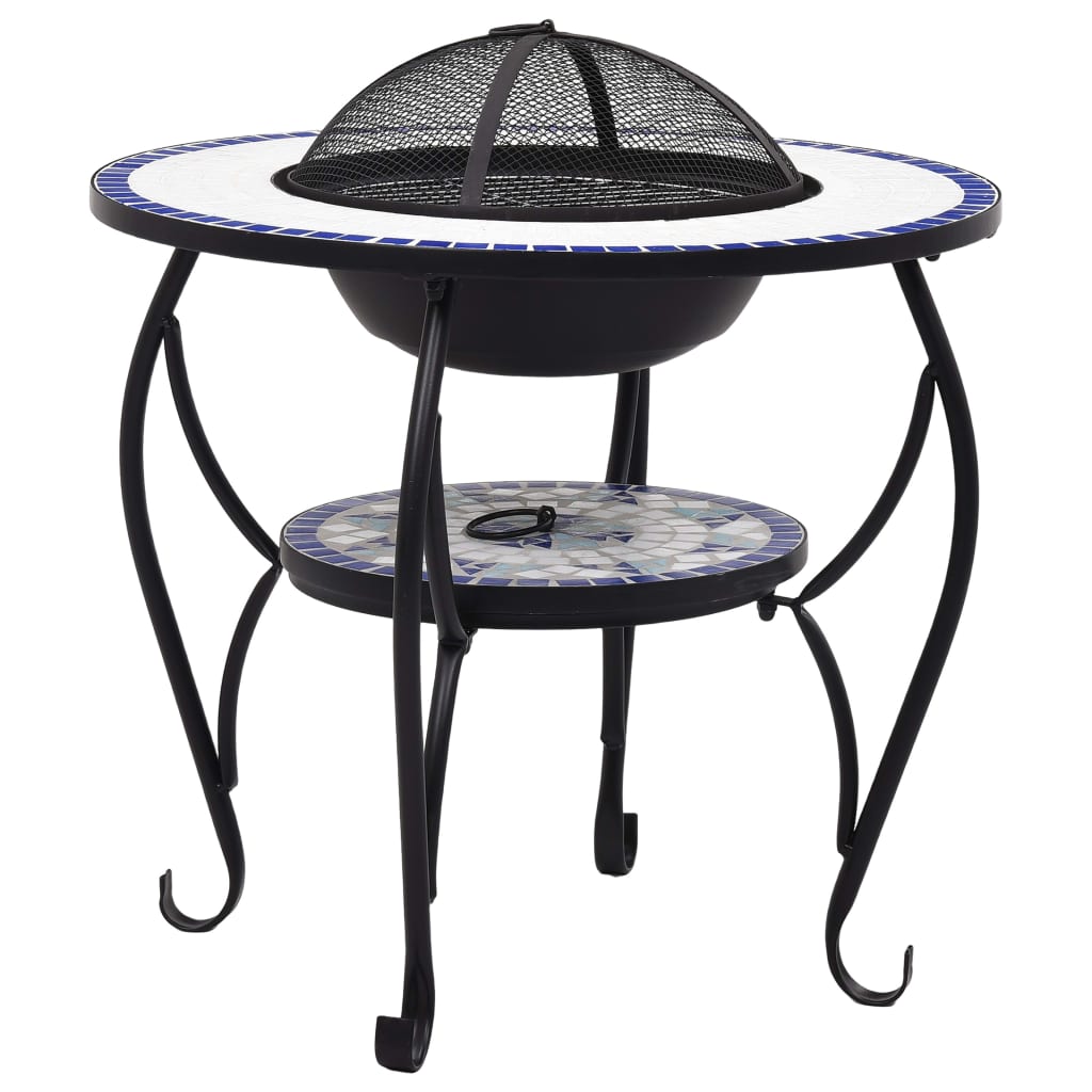 vidaXL Feuertisch Mosaik Keramik Blau und Weiß 68 cm