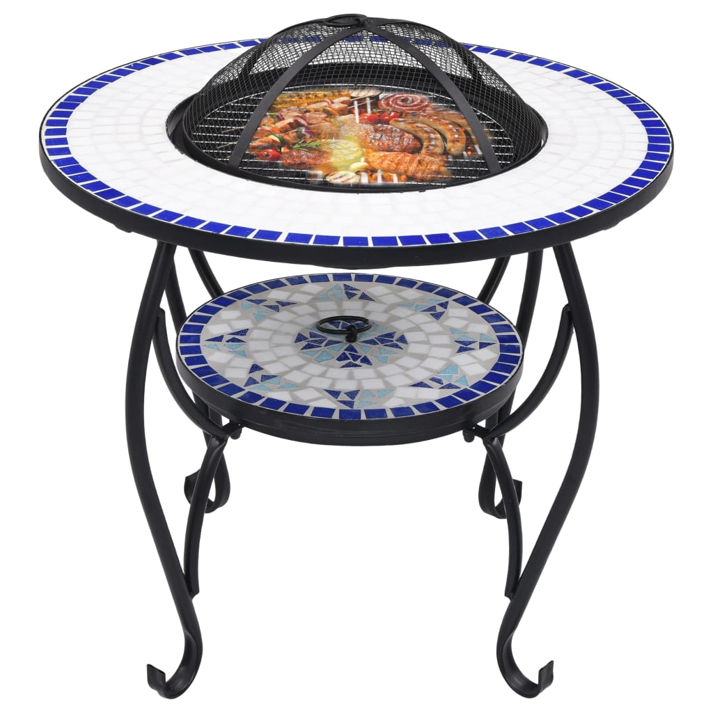 vidaXL Feuertisch Mosaik Keramik Blau und Weiß 68 cm