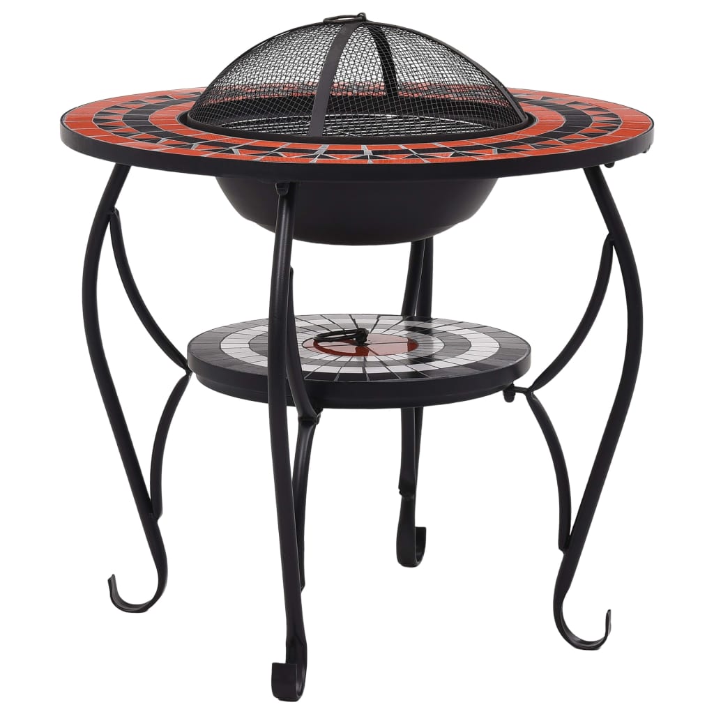 vidaXL Feuertisch Mosaik Keramik Terracotta und Weiß 68 cm