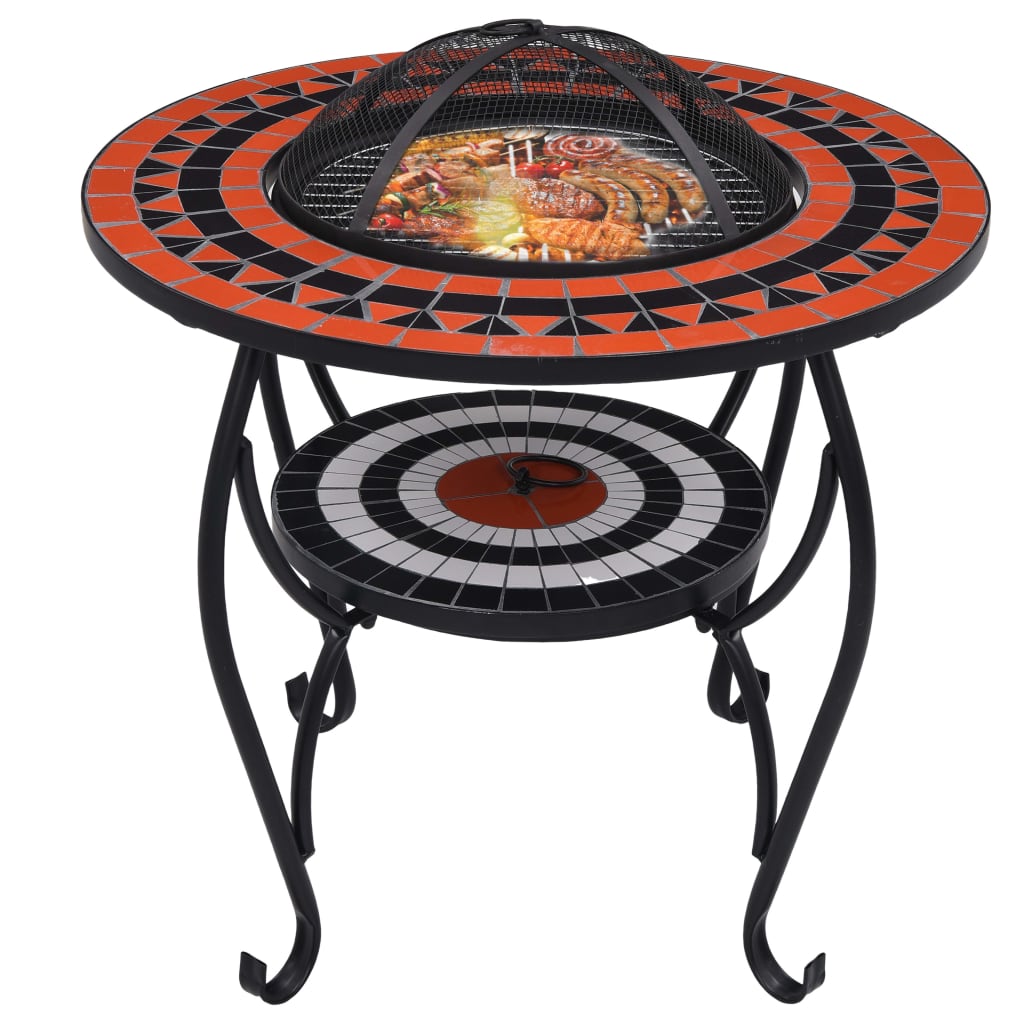vidaXL Feuertisch Mosaik Keramik Terracotta und Weiß 68 cm