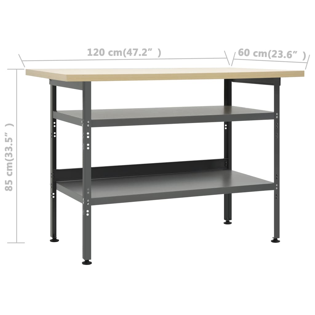 vidaXL Werkbank Grau 120×60×85 cm Stahl
