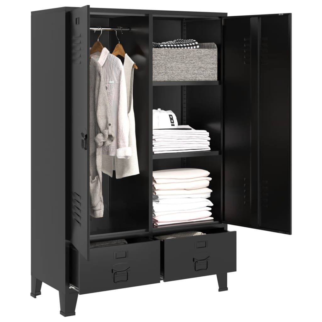 vidaXL Kleiderschrank Industrial Schwarz 90x40x140 cm Stahl