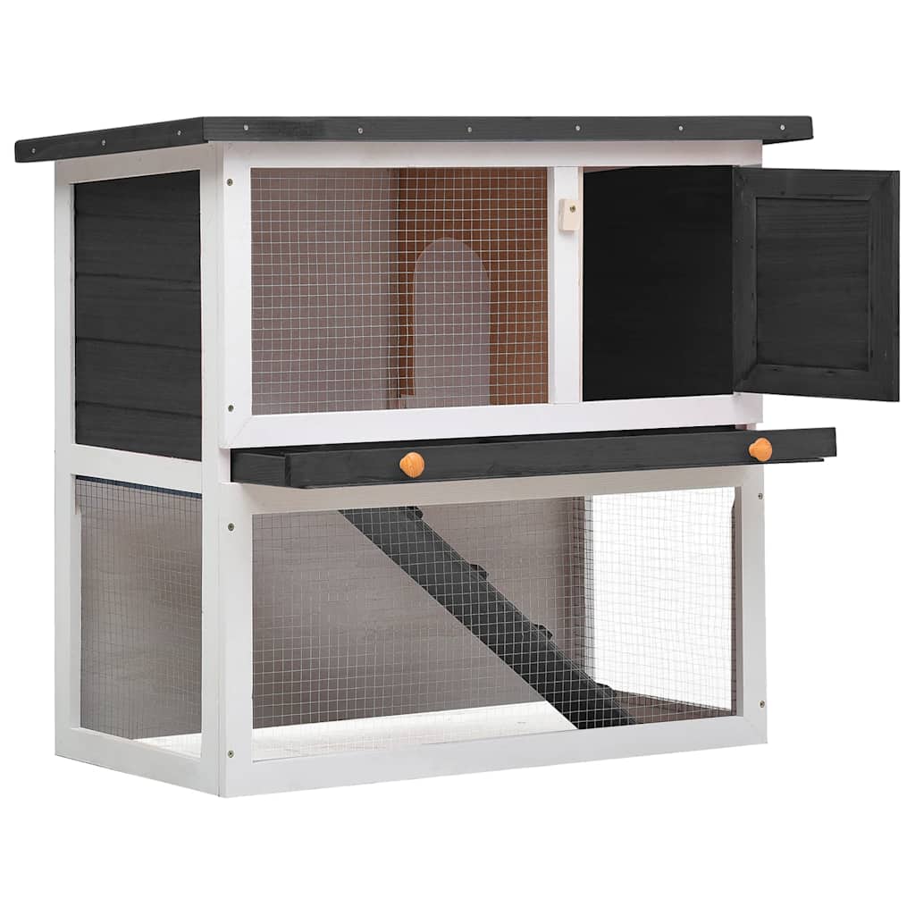 vidaXL Kaninchenstall 1 Tür Grau Holz