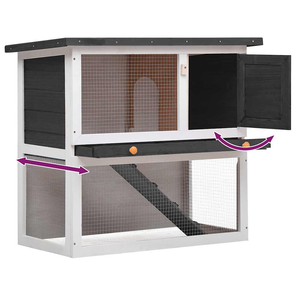 vidaXL Kaninchenstall 1 Tür Grau Holz