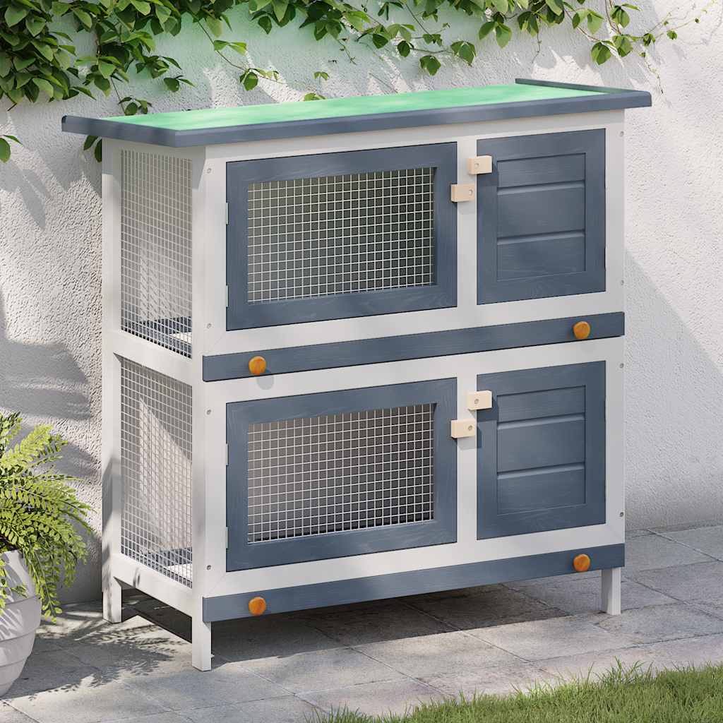 vidaXL Kaninchenstall 4 Türen Grau Holz