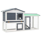 vidaXL Großer Kaninchenstall Grau und Weiß 145x45x84 cm Holz