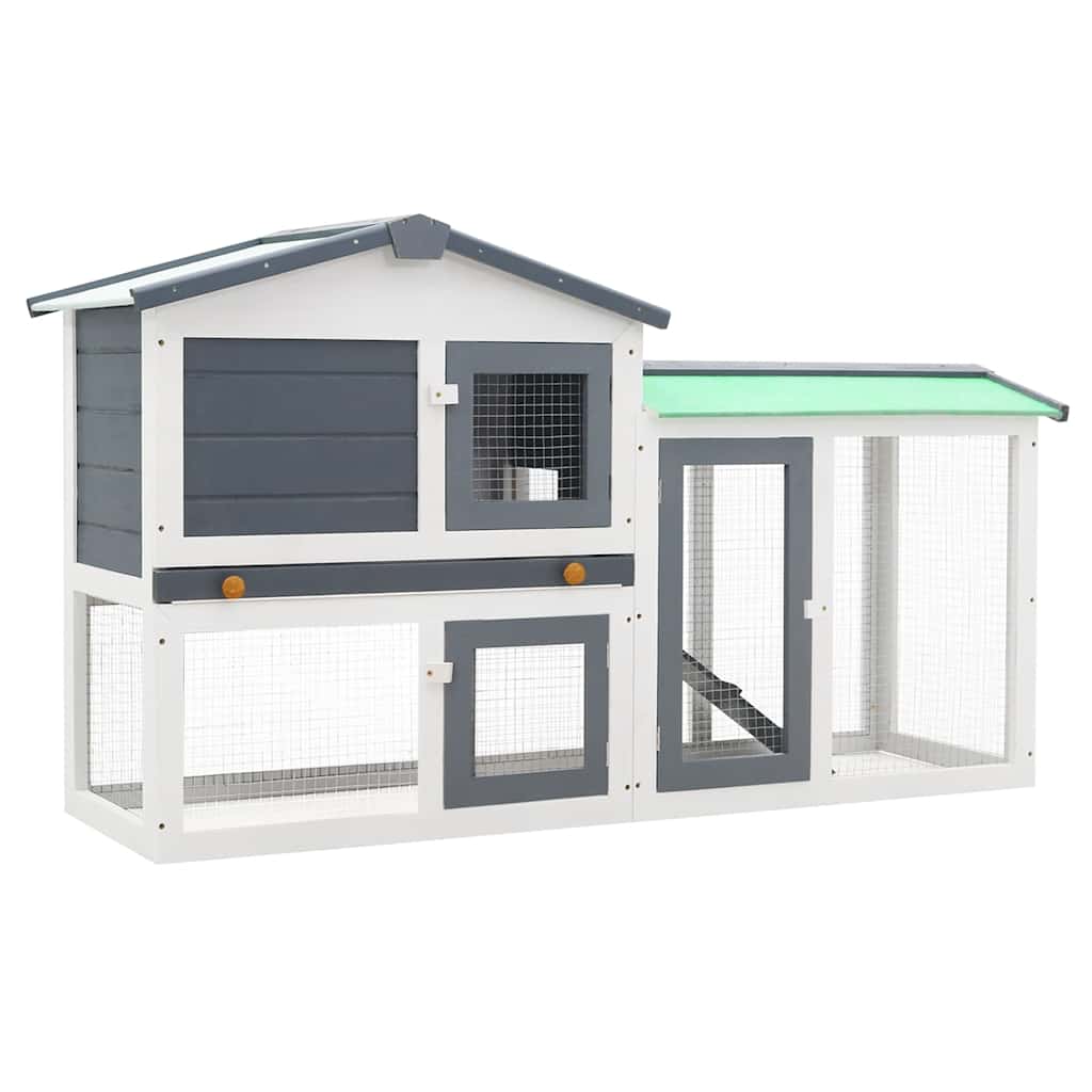 vidaXL Großer Kaninchenstall Grau und Weiß 145x45x84 cm Holz