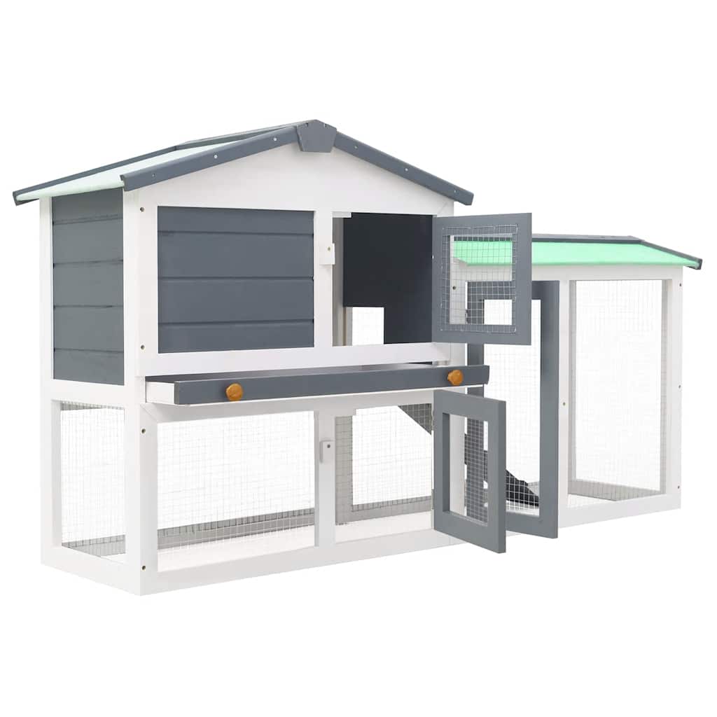 vidaXL Großer Kaninchenstall Grau und Weiß 145x45x84 cm Holz