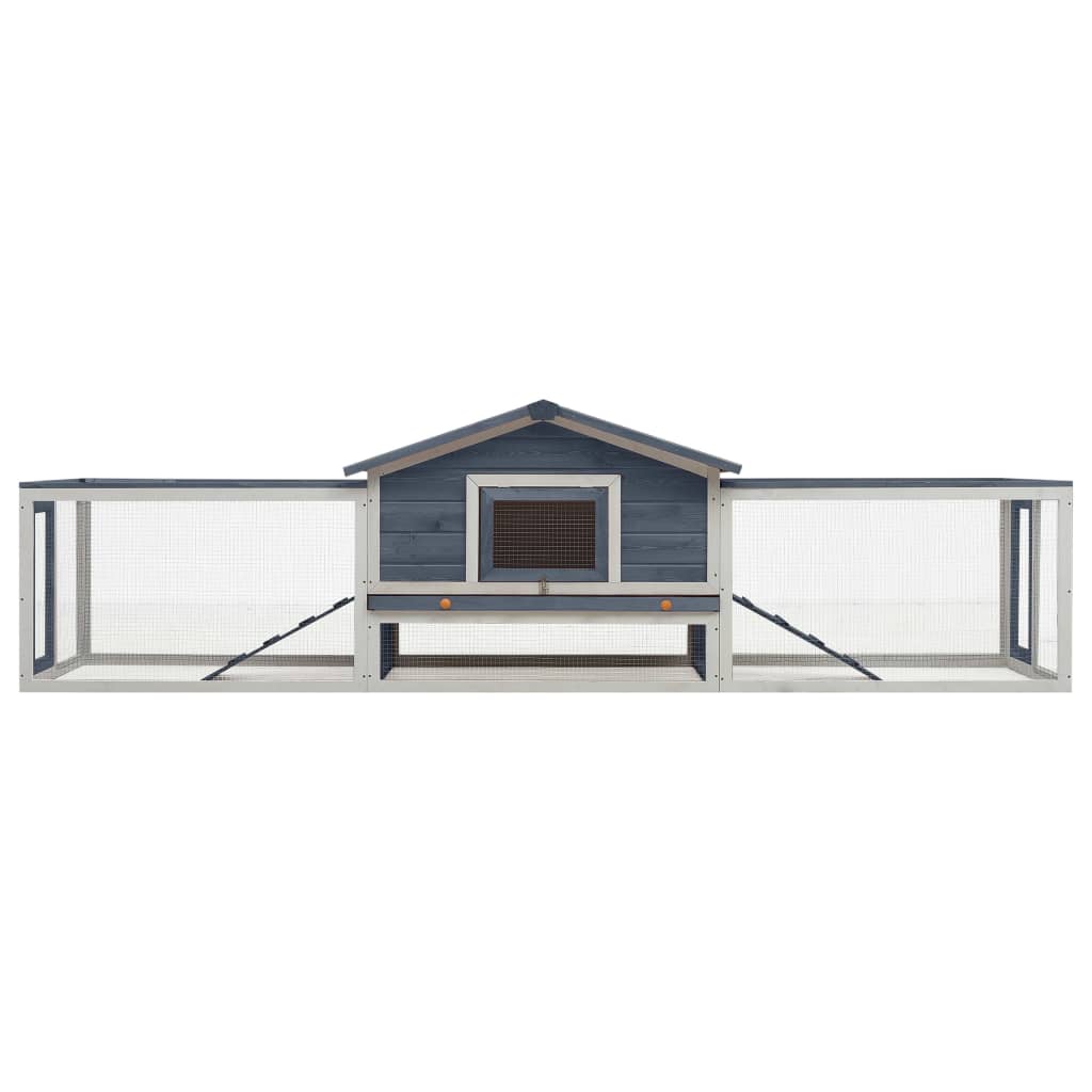 vidaXL Kaninchenstall Grau 310x70x87 cm Kiefer & Tanne Massivholz
