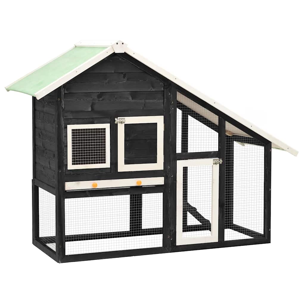 vidaXL Kaninchenstall Grau und Weiß 140x63x120 cm Tanne Massivholz