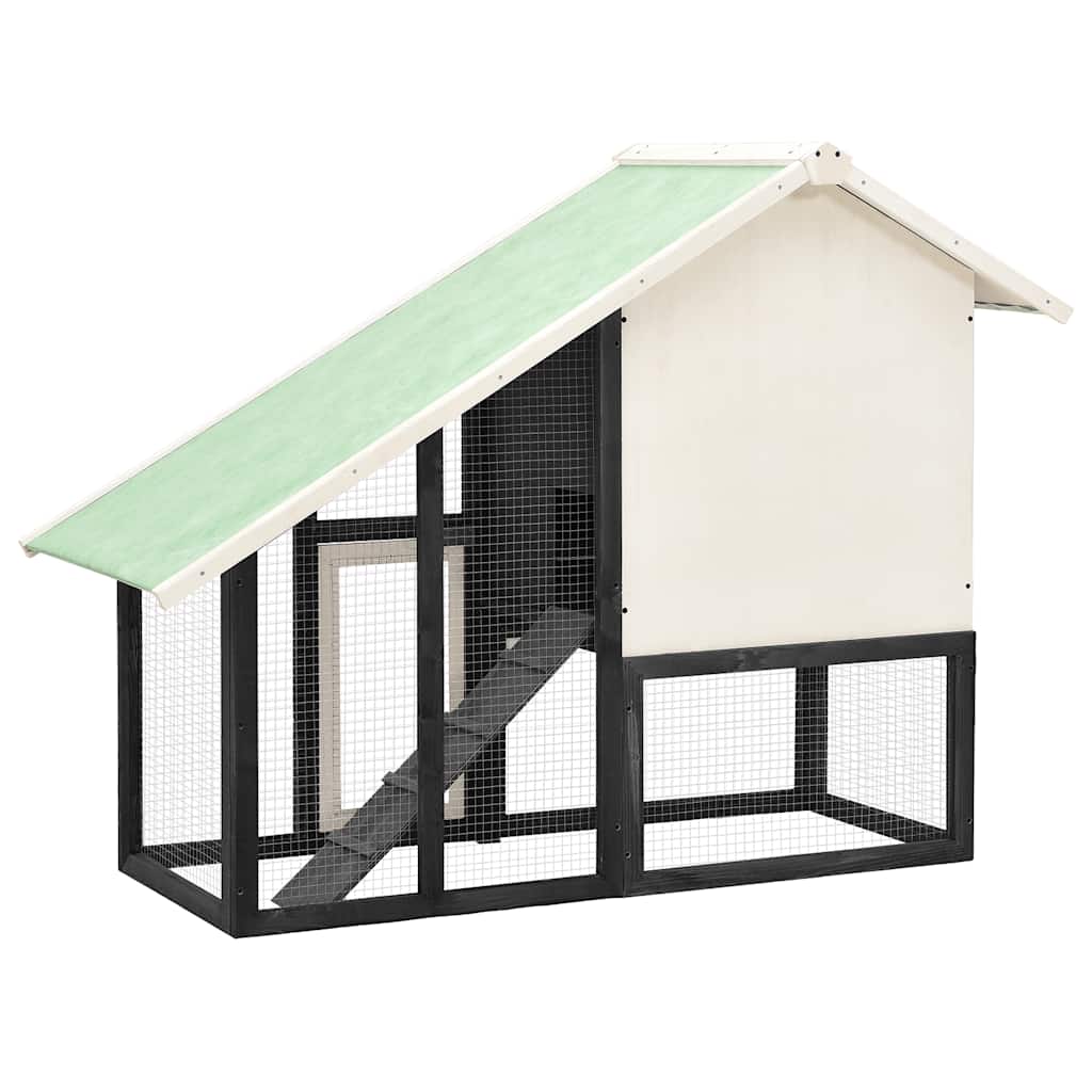 vidaXL Kaninchenstall Grau und Weiß 140x63x120 cm Tanne Massivholz