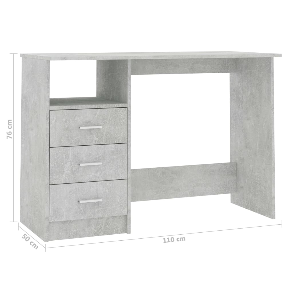vidaXL Schreibtisch mit Schubladen Betongrau 110×50×76cm Holzwerkstoff