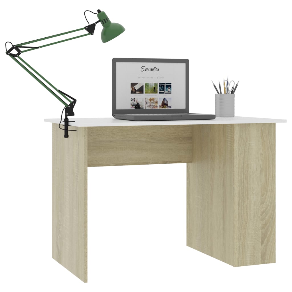 vidaXL Schreibtisch Weiß und Sonoma-Eiche 110x60x73 cm Holzwerkstoff