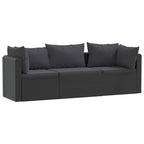 vidaXL 3-tlg. Garten-Sofagarnitur mit Auflagen Poly Rattan Schwarz