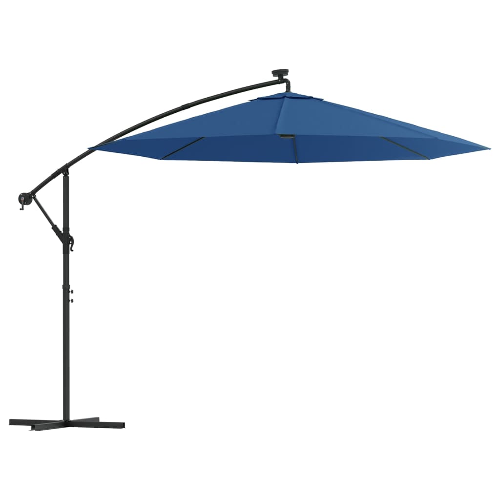 vidaXL Ampelschirm mit LED-Beleuchtung und Stahl-Mast 300 cm Azurblau