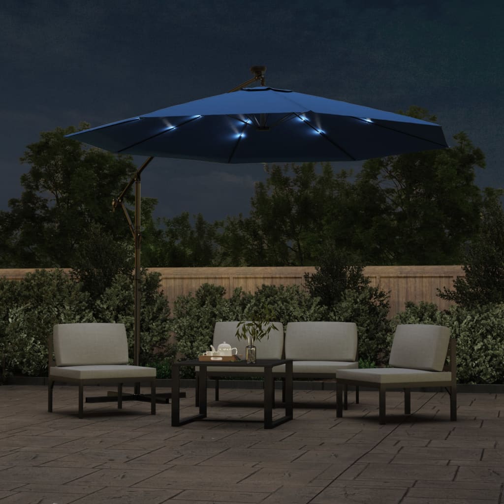 vidaXL Ampelschirm mit LED-Beleuchtung und Stahl-Mast 300 cm Azurblau